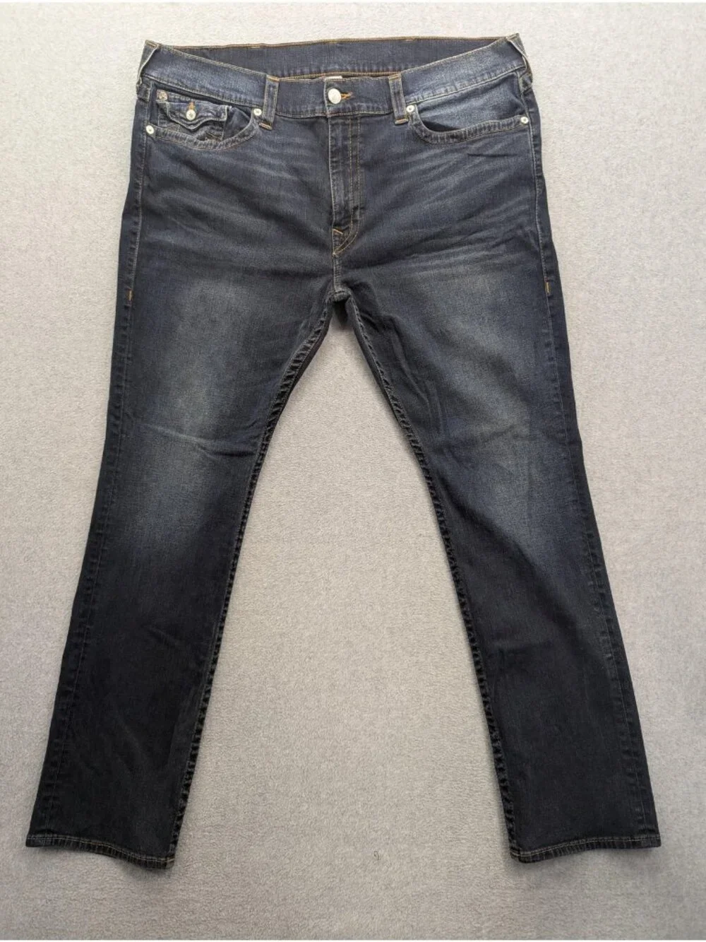 True Religion Ricky Relaxed Straight Jeans Mens 44x34 Blue Dark Stretch Denim